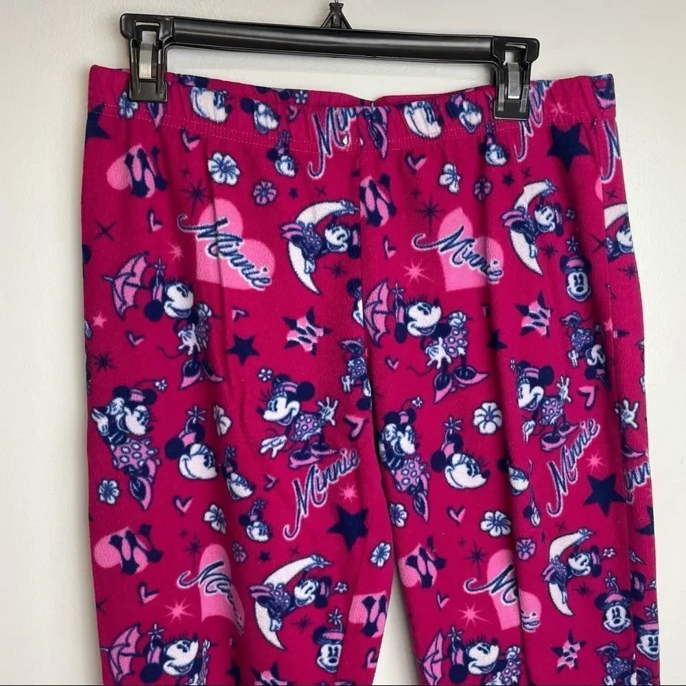 Disney Mini Mouse Solid Pink Graphic Hearts Pajama Pants size L Ultra Soft - Picture 9 of 10